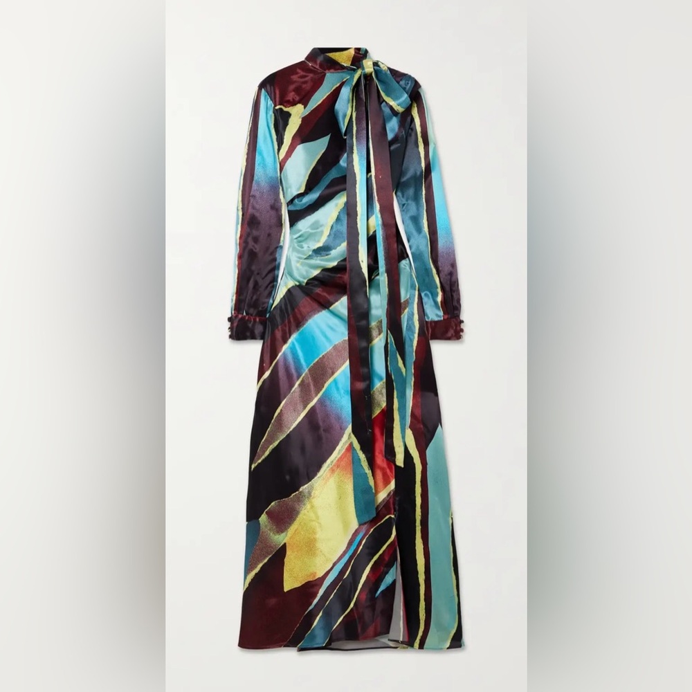 CHRISTOPHER JOHN ROGERS Front-bow cutout printed satin maxi dress - Picture 3 of 7